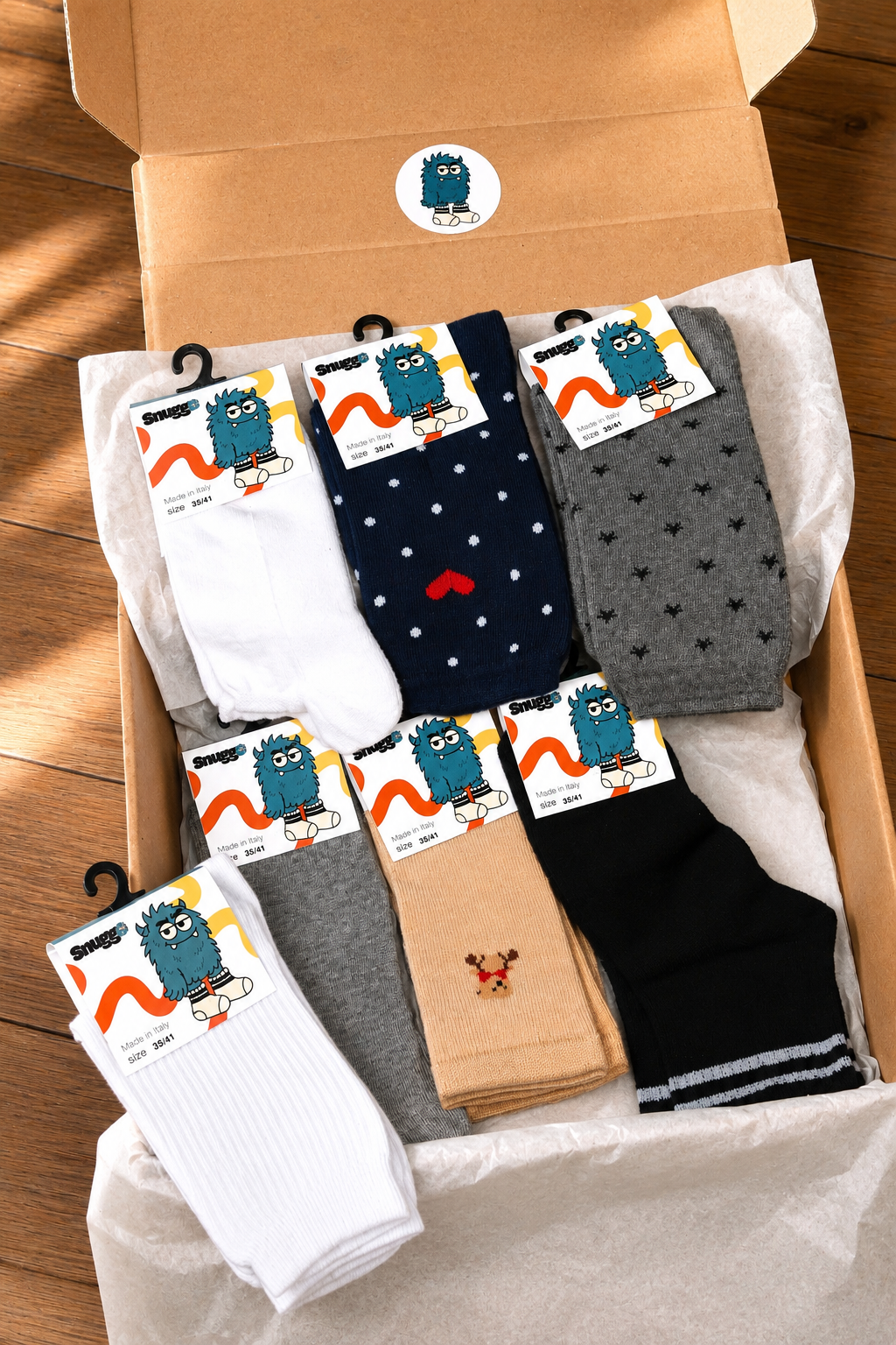 Premium sock gift box with colourful patterned socks, perfect for any occasion