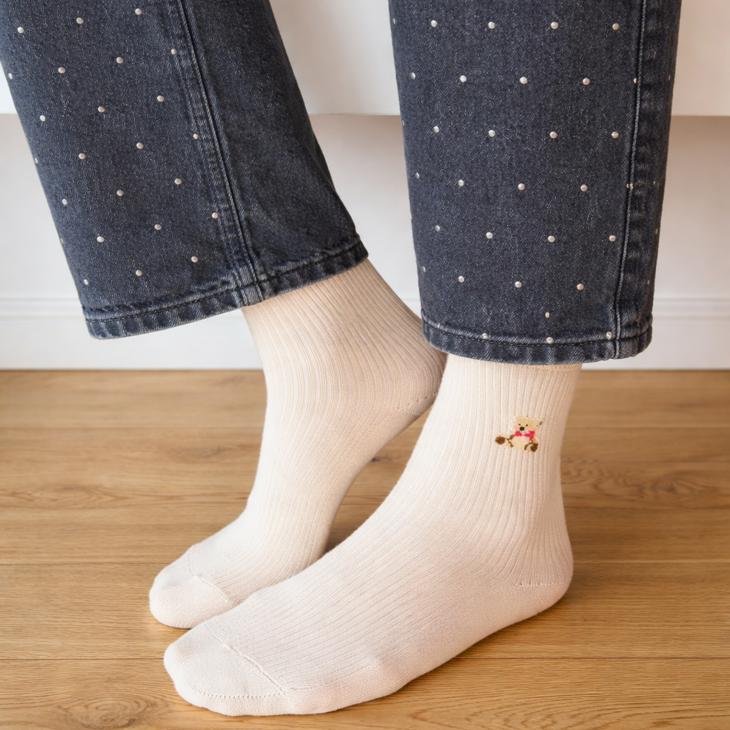 Ponožky s medvídkem Snuggo - bavlněné unisex ponožky černé šedé hnědé béžové Praha Česká republika

