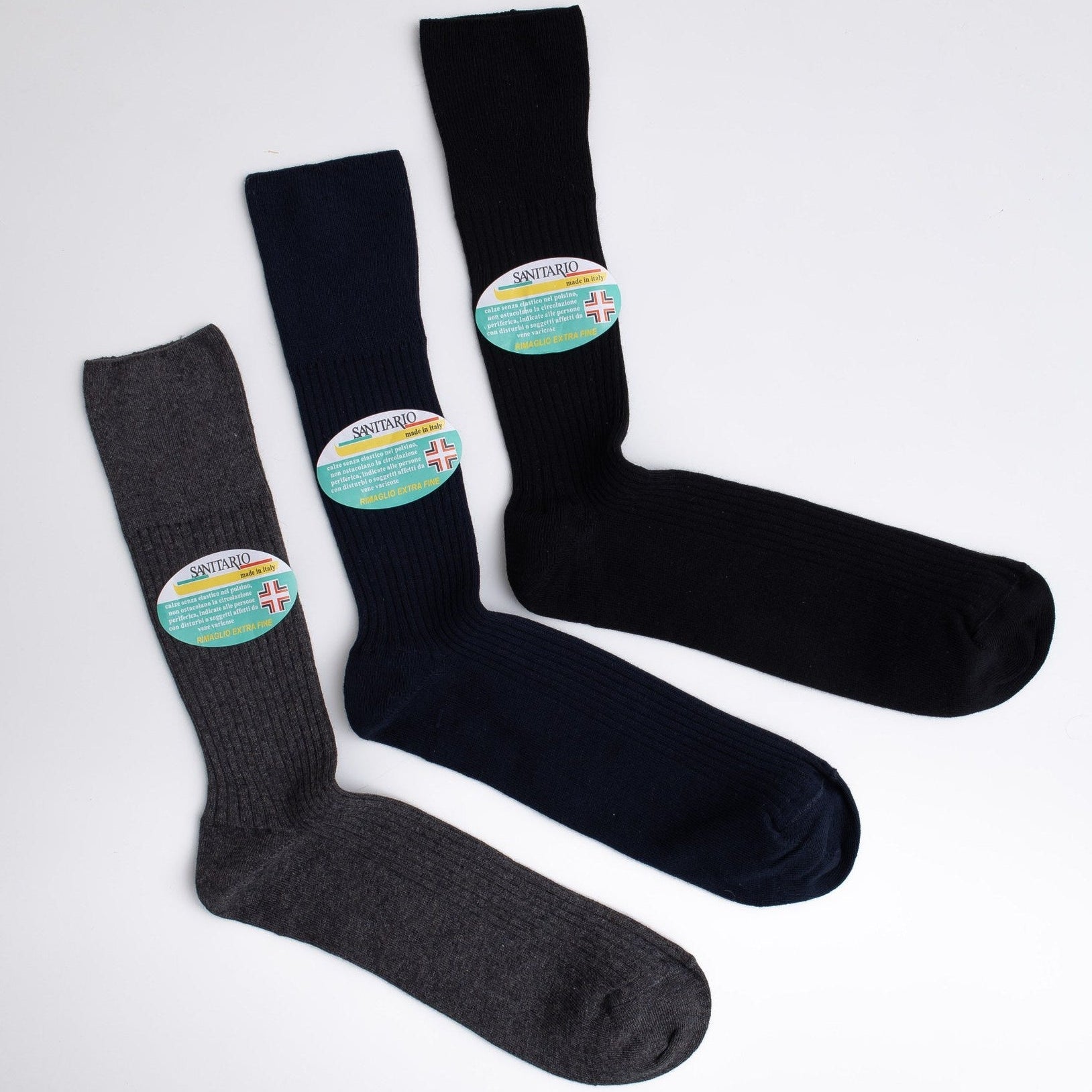 Three pairs of socks with a logo on a white background

