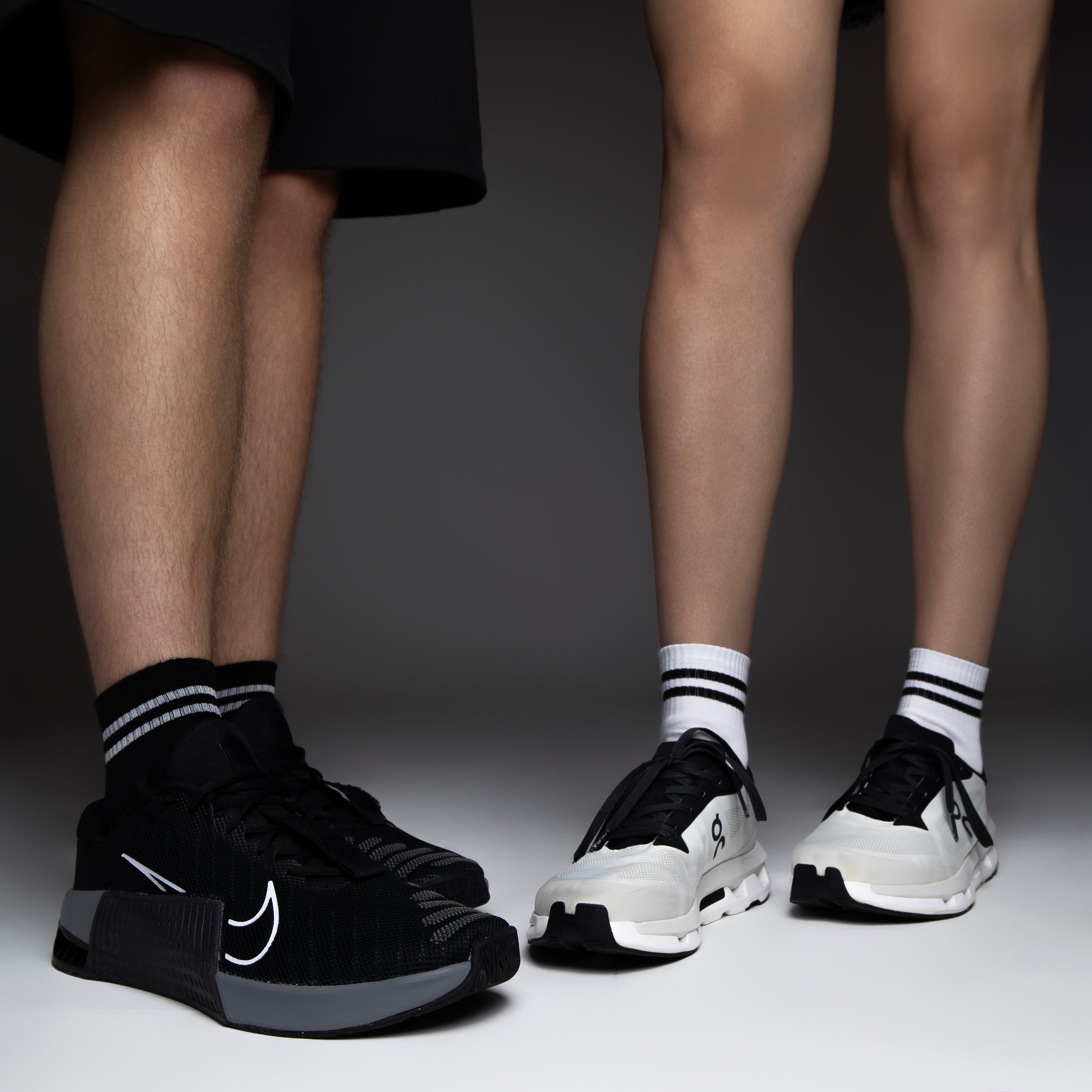 Premium Italian mid-length socks with top stripe in black and white, luxury cotton blend athletic socks

