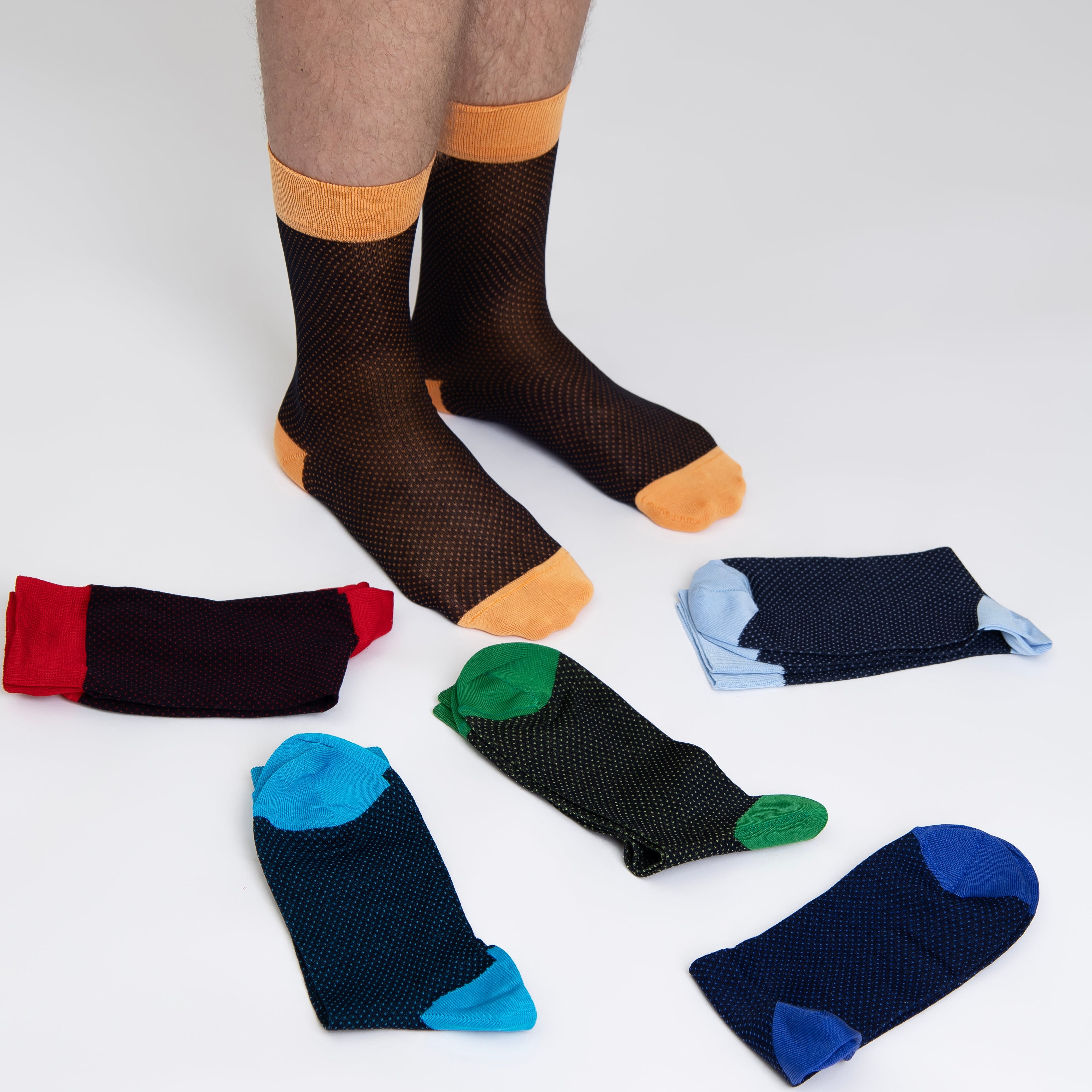 Premium Italian men's dotted pattern socks gift set, colorful cotton blend dress socks

