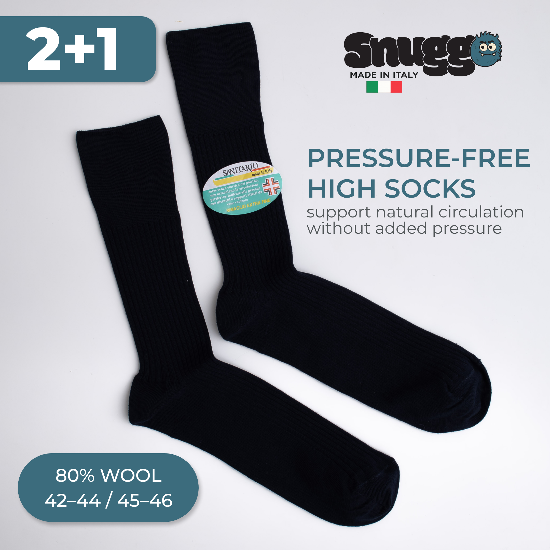 Pánské vlněné vysoké ponožky Snuggo bez tlaku