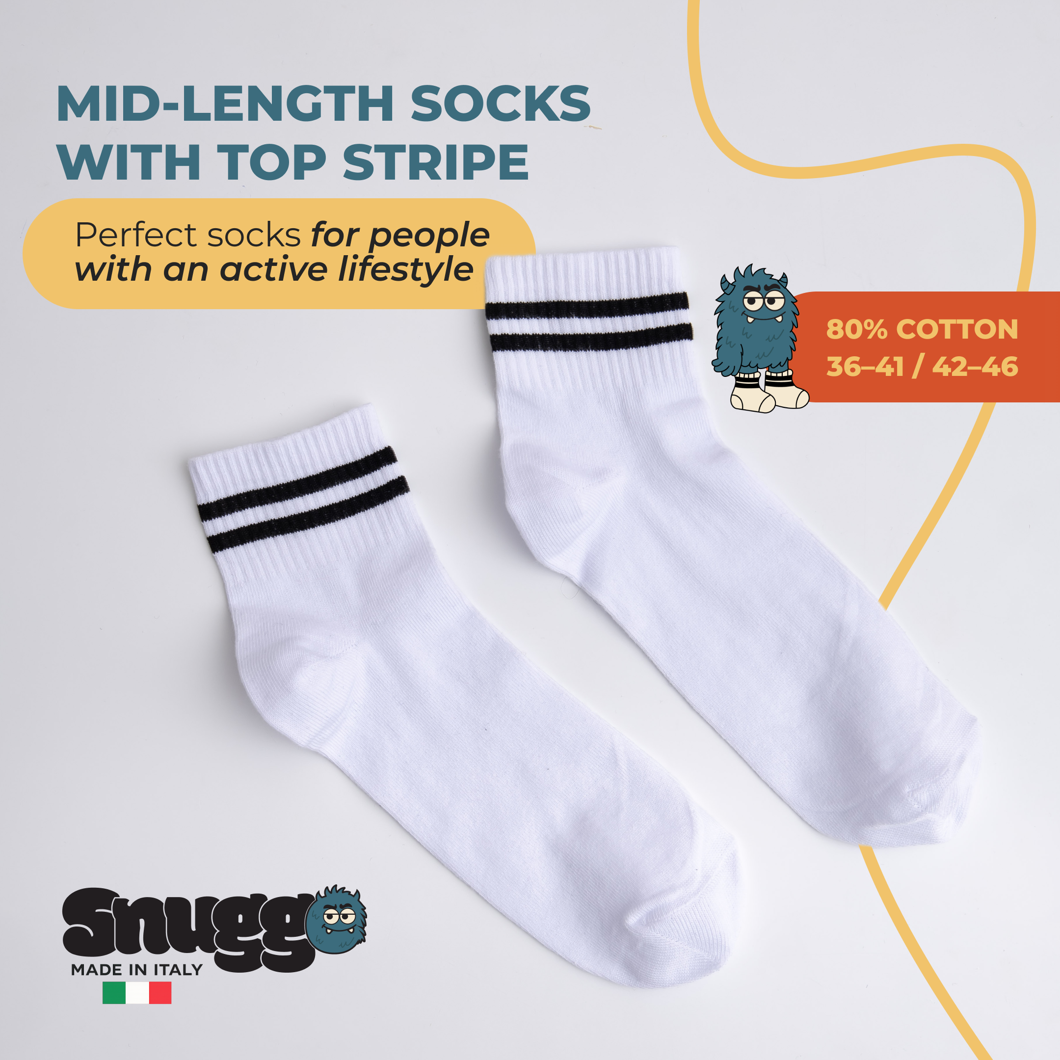 Unisex bavlněné ponožky střední délky s proužkem Snuggo